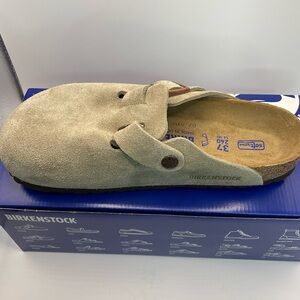 Birkenstock Boston taupe suede mule clogs